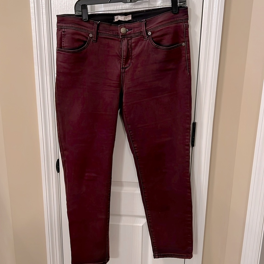 Free People cropped Jean cranberry/wine color. 30.